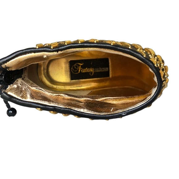 Vintage Black Leather Ankle Boots Gold Studded Western Pointed Toe Zip Booties 8 - Picture 6 of 15